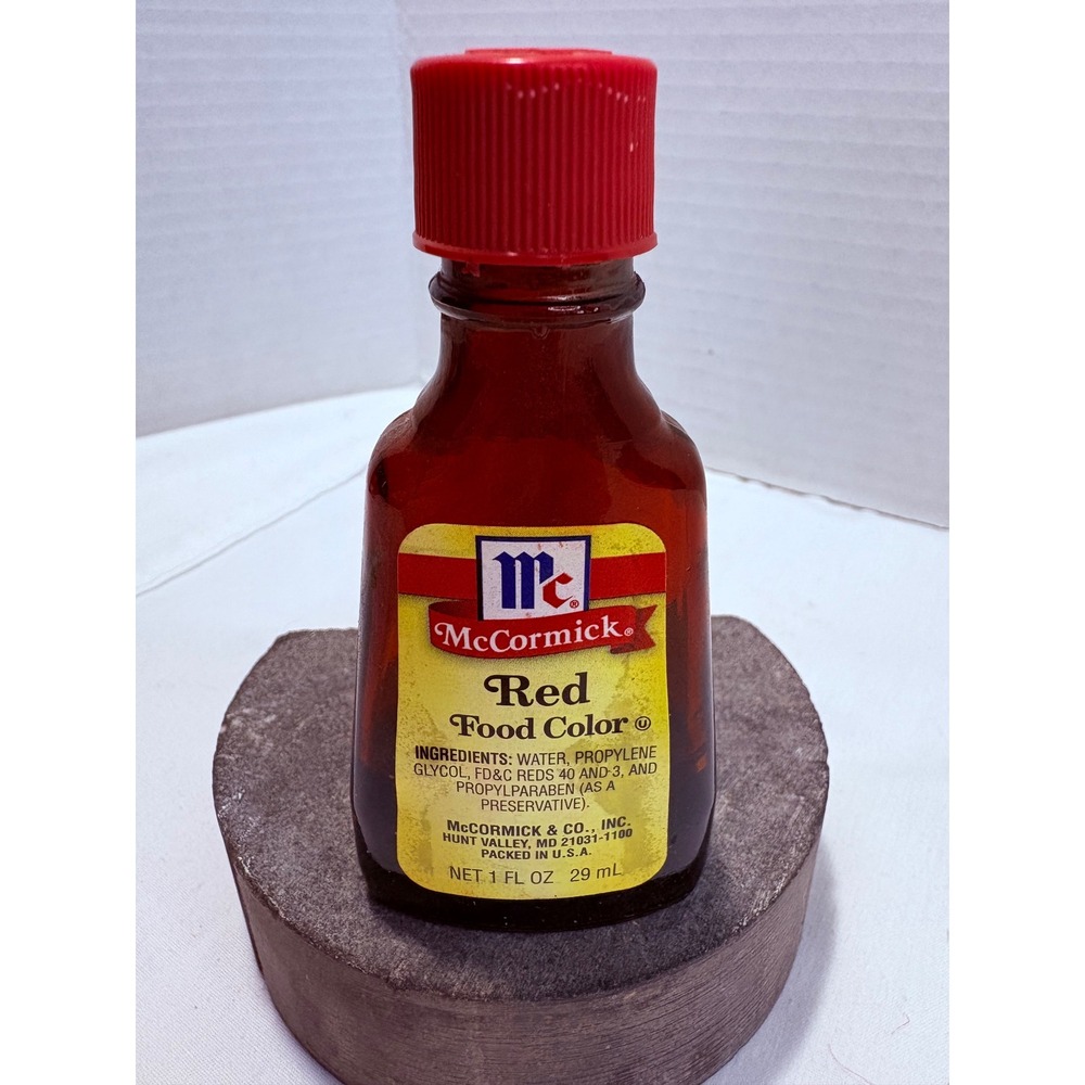 McCormick Red Food Color Vintage Amber Glass Bottle 1 fl oz 1980s Kitchen Decor